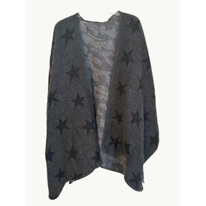 Woolrich Charcoal Star Patterned Reversible Wool Blend Poncho All Acrylic